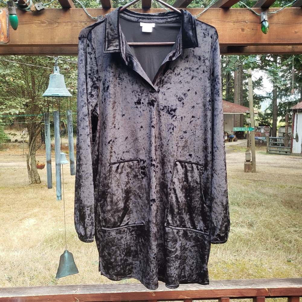 Shimera Black Velvet-Like Long Sleeved Dress - Size Large